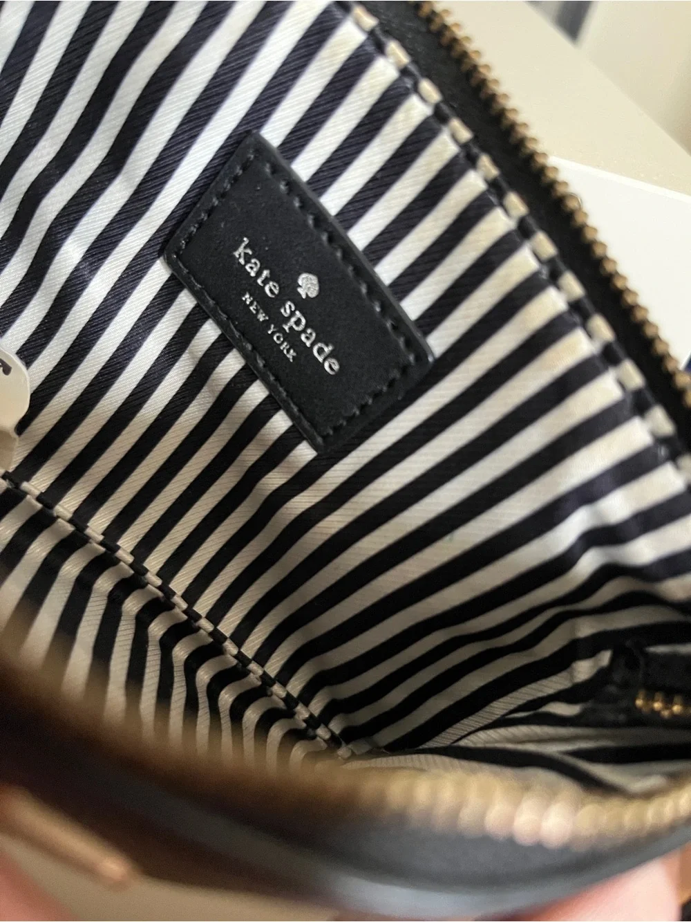 kate spade Pebbled Black Leather Wristlet with Gold Spade Emblem